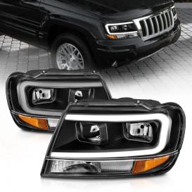 Anzo Driver and Passenger Side Crystal Headlights With Light Bar (Black Housing, Clear Lens)