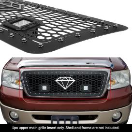 APS 1-Pc Black Powder Coated Laser Cut Mesh with Rivet and LED Main Upper Grille