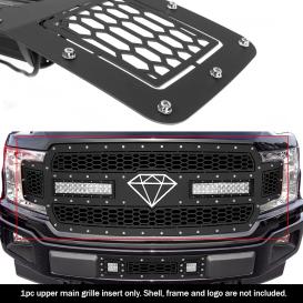 1-Pc Black Powder Coated Laser Cut Mesh with Rivet and LED Main Upper Grille