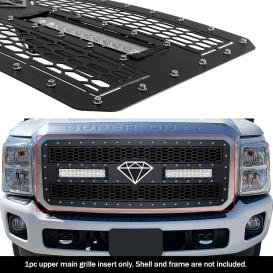 APS 1-Pc Black Powder Coated Laser Cut Mesh with Rivet and LED Main Upper Grille