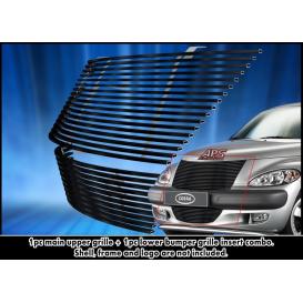 APS 2-Pc Black Powder Coated Horizontal Billet Main Upper and Lower Bumper Grille