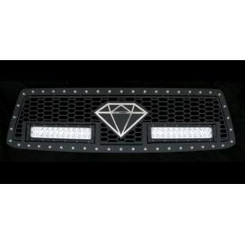1-Pc Black Powder Coated Laser Cut Mesh with Rivet and LED Main Upper Grille