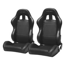 Cipher Auto CPA1031 Black Synthetic Leather with Black Accent Piping Universal Racing Seats