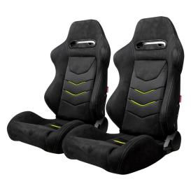 Cipher Auto CPA1075 Black Suede With Yellow Piping Universal Racing Seats