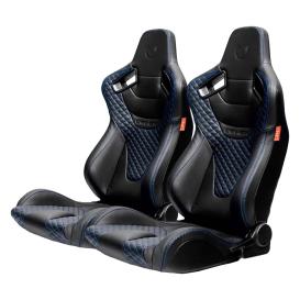 Cipher Auto CPA2009 AR-9 Revo Racing Seats Black Leatherette Carbon Fiber with Blue Diamond Stitching