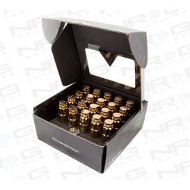 NRG Innovations M12 X 1.5 Open End Chrome Gold Steel Lug Nuts Set with Dust Cap Covers