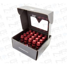 NRG Innovations M12 X 1.5 Open End Red Steel Lug Nuts Set with Dust Cap Covers