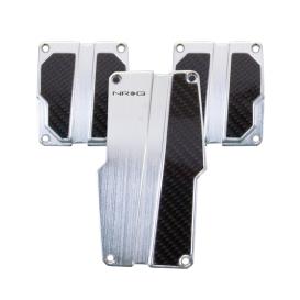 NRG Innovations Silver Brushed Aluminum and Black Carbon Fiber Manual Sport Pedal Covers