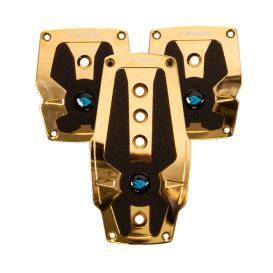 NRG Innovations Chrome Gold Brushed Aluminum Manual Sport Pedal Covers with Black Rubber Inserts