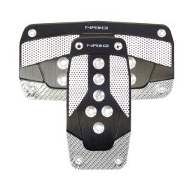NRG Innovations Black Aluminum with Silver Carbon Fiber Automatic Sport Pedal Covers