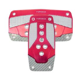 NRG Innovations Red Aluminum with Silver Carbon Fiber Automatic Sport Pedal Covers