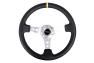 NRG Innovations 350mm Reinforced Sport Black Leather Steering Wheel with Round Holes, Silver Spokes and Yellow Center Marke - NRG Innovations RST-006SL-Y