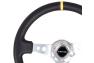 NRG Innovations 350mm Reinforced Sport Black Leather Steering Wheel with Round Holes, Silver Spokes and Yellow Center Marke - NRG Innovations RST-006SL-Y