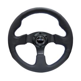 NRG Innovations 320mm Reinforced Black Leather Steering Wheel with Blue Stitching