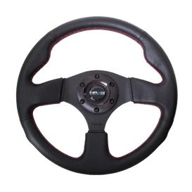 NRG Innovations 320mm Reinforced Black Leather Steering Wheel with Red Stitching