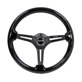 NRG Innovations 350mm Reinforced Black Painted Wood Steering Wheel with Matte Black Slitted Spokes