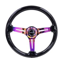 NRG Innovations 350mm Reinforced Black Flaked Painted Wood Steering Wheel with Neo Chrome Slitted Spokes