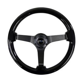 NRG Innovations 350mm Vintage Black Wood Grain Finish Steering Wheel with Matte Black Spokes