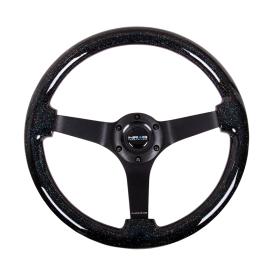NRG Innovations 350mm Reinforced Black Flaked Painted Wood Steering Wheel with Matte Black Spokes