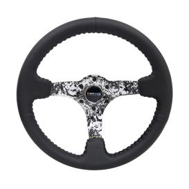 NRG Innovations 350mm Reinforced Black Leather Steering Wheel with Hydro Dipped Digital Camo Spokes