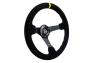NRG Innovations 350mm Black Suede Sport Steering Wheel with Matte Black Spokes, Black Stitching and Yellow Center Mark - NRG Innovations RST-036MB-S-Y