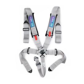 NRG Innovations SFI Approved Silver 5-Point Cam-Lock Padded Racing Seat Belt Harness