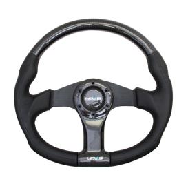 Oval Shape Wet Carbon Fiber and Leather Steering Wheel with Black and Carbon Fiber Spokes