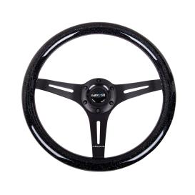 350mm Black Sparkled Wood Grain Steering Wheel with Matte Black Slitted Spokes