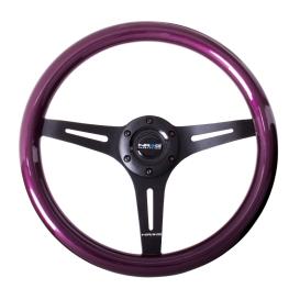 NRG Innovations 350mm Purple Wood Grain Steering Wheel with Matte Black Slitted Spokes