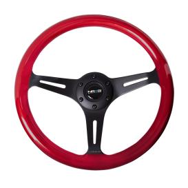 NRG Innovations 350mm Red Wood Grain Steering Wheel with Matte Black Slitted Spokes