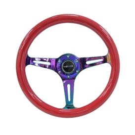 NRG Innovations 350mm Red Wood Grain Steering Wheel with Neo Chrome Slitted Spokes