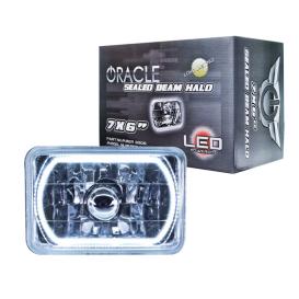 Oracle Lighting 7" x 6" Rectangular Chrome Sealed Beam Headlights (H6054) with LED White Halos Pre-Installed
