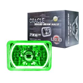 Oracle Lighting 7" x 6" Rectangular Chrome Sealed Beam Headlights (H6054) with LED Green Halos Pre-Installed