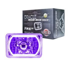 Oracle Lighting 7" x 6" Rectangular Chrome Sealed Beam Headlights (H6054) with LED UV/Purple Halos Pre-Installed
