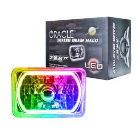 Oracle Lighting 7" x 6" Rectangular Chrome Sealed Beam Headlights (H6054) with LED ColorSHIFT Halos Pre-Installed