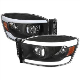 Spec-D Tuning Driver and Passenger Side Projector Headlights with LED Light Tube (Matte Black Housing, Clear Lens)