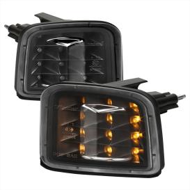 Driver and Passenger Side Sequential Front Bumper LED Turn Signal Lights (Matte Black Housing, Clear Lens)