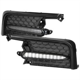 Driver and Passenger Side Glossy Black Fog Light Bezel with Switchback LED Turn Signal (Chrome Housing, Clear Lens)