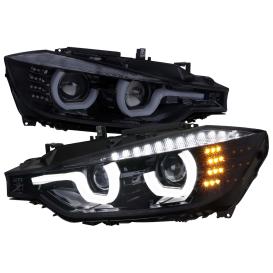 Driver and Passenger Side Dual U-Bar Projector Headlights with LED Turn Signals (Chrome Housing, Smoke Lens)