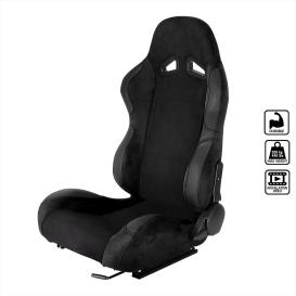 Spec-D Tuning Black Suede with Black Stitching Fully Reclinable Racing Seat with Sliders (Driver Side)