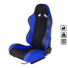 Spec-D Tuning Black / Blue Suede Fully Reclinable Racing Seat with Slider (Driver Side)