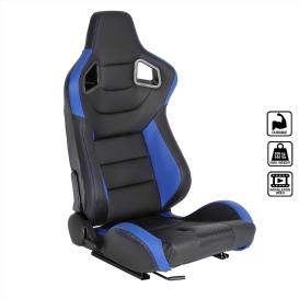 Spec-D Tuning Black / Blue PVC Leather Carbon Fiber Pattern Cushion Fully Reclinable Racing Seat with Slider (Passenger Side)