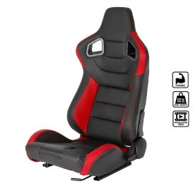 Spec-D Tuning Black / Red PVC Leather Carbon Fiber Pattern Cushion Fully Reclinable Racing Seat with Slider (Driver Side)