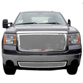 APS 2-Pc Chrome Polished 1.8mm Wire Mesh Main Upper and Lower Bumper Grille