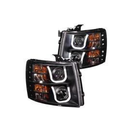 Driver and Passenger Side Light Bar Style Projector Headlights (Chrome Housing, Clear Lens)