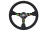 NRG Innovations 350mm Black Leather Steering Wheel with Tropical Hydro Dip Spokes and Black Stitching - NRG Innovations RST-036TROP-R