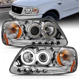 Anzo Driver and Passenger Side Projector Headlights with Halo (Chrome Housing, Clear Lens)