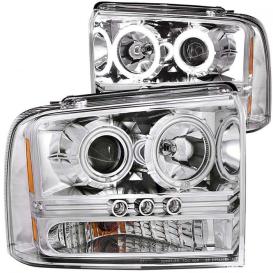 Anzo Driver and Passenger Side 1Pc Projector Headlights With Halo and LED (Chrome Housing, Clear Lens)