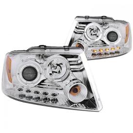 Anzo Driver and Passenger Side G2 Projector Headlights with Halo and LED Strip (Chrome Housing, Clear Lens)