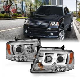 Anzo Driver and Passenger Side U-Bar Style Projector Headlights (Chrome Housing, Clear Lens)